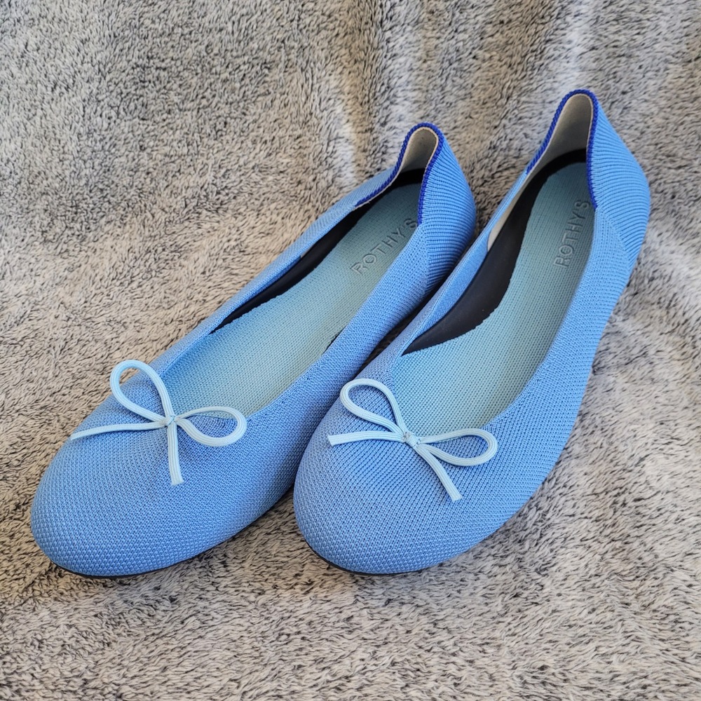 Rothys The Ballet Womens Flat 11 Blue Knit Bow Round Toe Coquette Preppy 21695